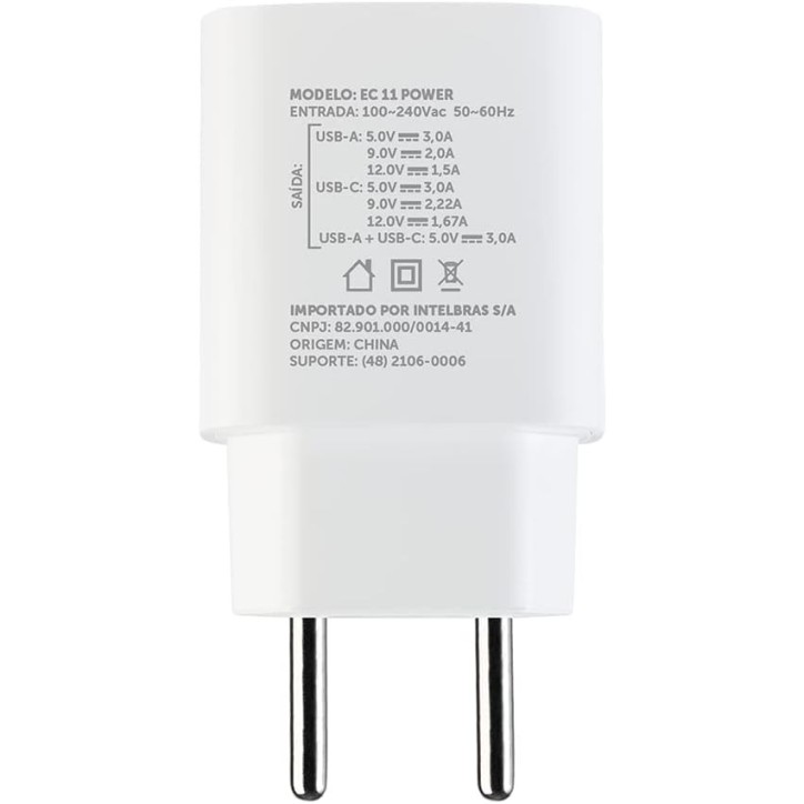 Carregador USB-A e Porta USB-C Branco EC 11 Power 20W Intelbras