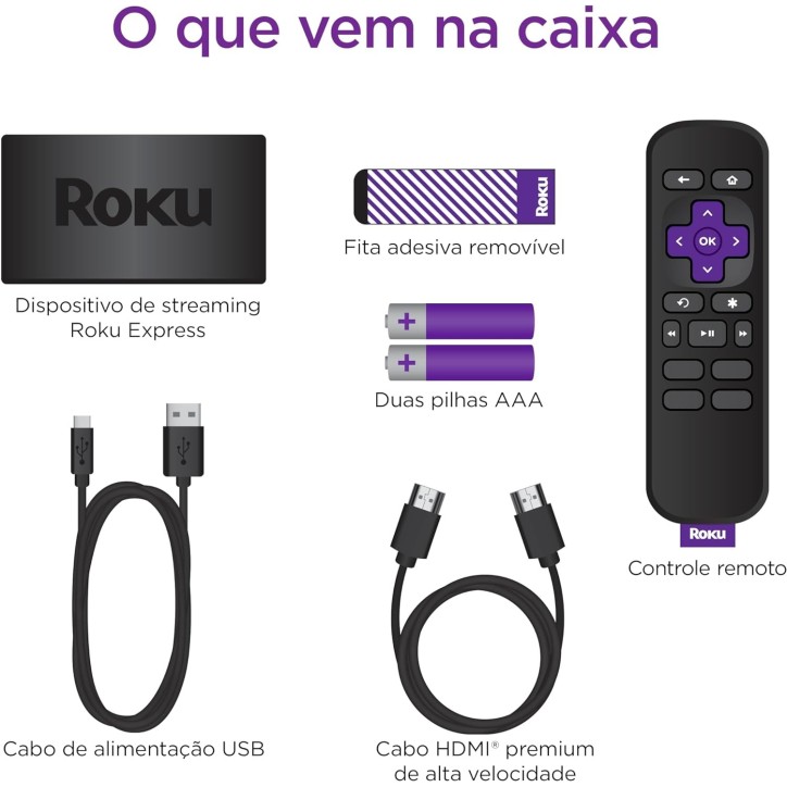 Roku Express 3 Streaming para TV Full HD Com Controle Remoto Wi-fi de Banda-Dupla Preto