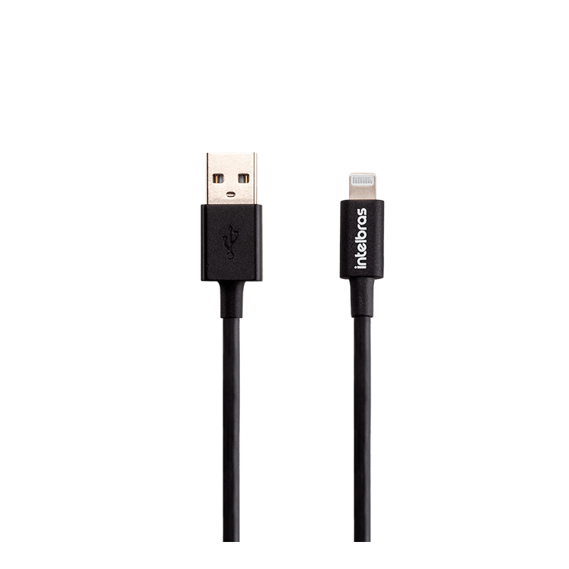 Cabo USB X 8pin Lightning Para iPhone 6, 7, 8, 9, X, XR, 11, 12 PVC Preto EUAL 12PP Intelbras