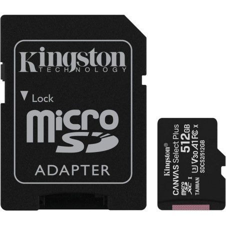 Cartão De Memória Micro SD 512GB Canvas Class 10 + Adaptador SD Kingston
