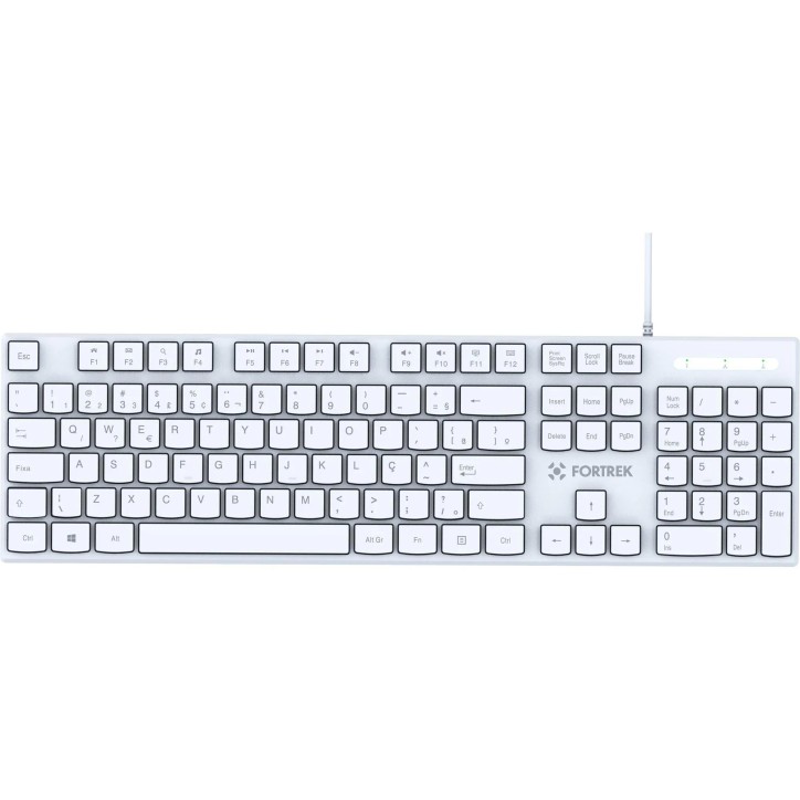 Teclado USB Multimídia K15 Slim Branco Fortrek