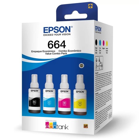 Kit Cartuchos Refil Epson 664 70ml T664 com 4 Cores(L210/L220/L355/L365/L375/L555/L565/L575/L1300)