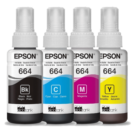 Kit Cartuchos Refil Epson 664 70ml T664 com 4 Cores(L210/L220/L355/L365/L375/L555/L565/L575/L1300)