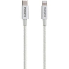 Cabo USB-C X 8pin Lightning Para iPhone 6, 7, 8, 9, X, XR, 11, 12 Nylon Branco EUCL 15NB Intelbras