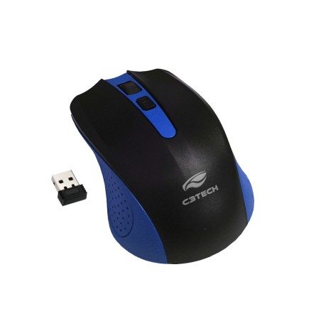 Mouse USB Optico Sem Fio Wireless Preto e Azul M-W20BL (N) C3 Tech
