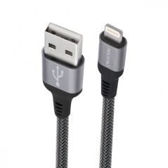 Cabo USB X 8pin Lightning Para iPhone 5, 5c, 6, 7, iPad 4, iPod Nylon Cinza LIGH08 Geonav