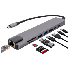 Adaptador Tipo C Hub Extensor para Rede RJ45/2 USB  3.0 F /2 USB C F/HDMI F/leitor SD/TF BR CABO