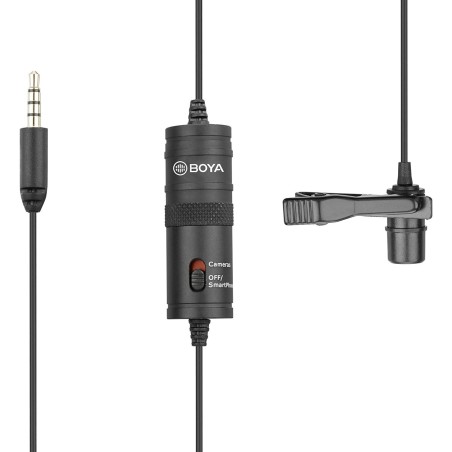 Microfone condensador de lapela Boya BY-M1 Omnidirecional P/ Smartphone, Filmadoras e Grav. de Áudio